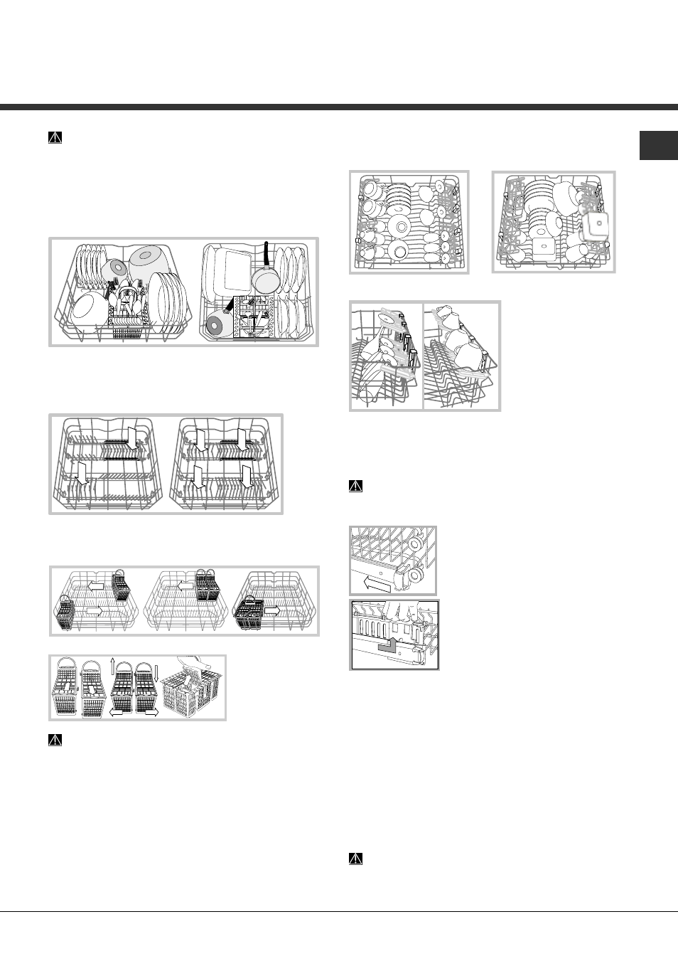 Loading the racks, Lower rack and cutlery basket, Upper rack | Hotpoint Ariston PFK 7M4B User Manual | Page 17 / 84