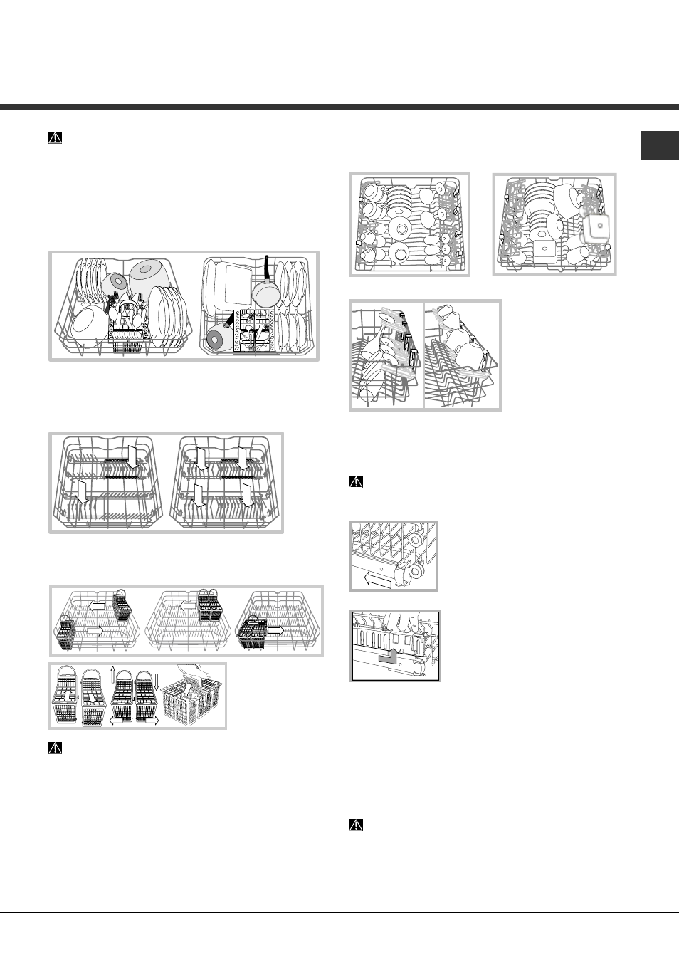 Cargar los cestos, Cesto inferior y cesto para cubiertos, Cesto superior | Hotpoint Ariston PFK 7M4B User Manual | Page 65 / 84