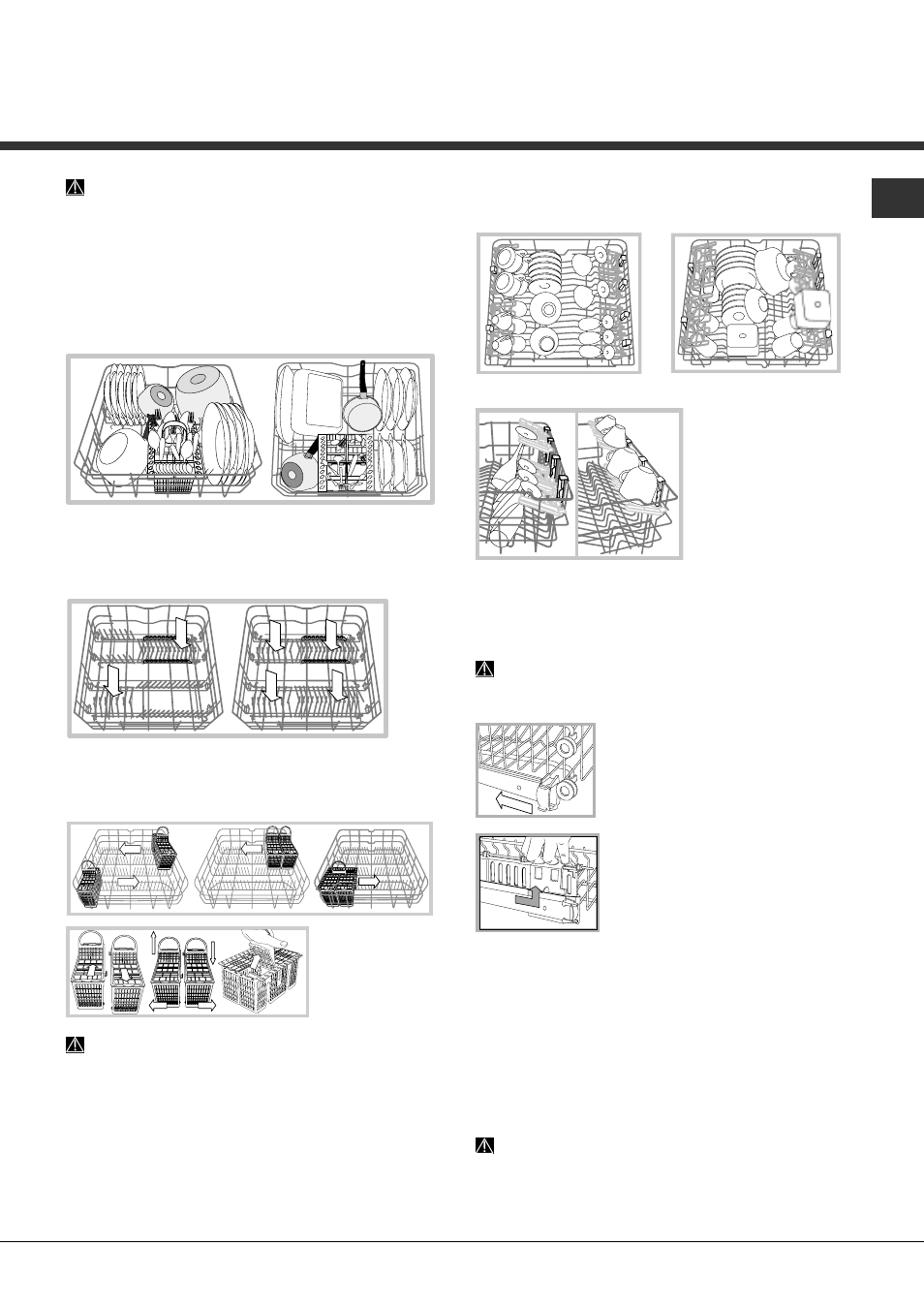 Carregar os cestos, Cesto inferior e cesto dos talheres, Cesto superior | Hotpoint Ariston PFK 7M4B User Manual | Page 77 / 84