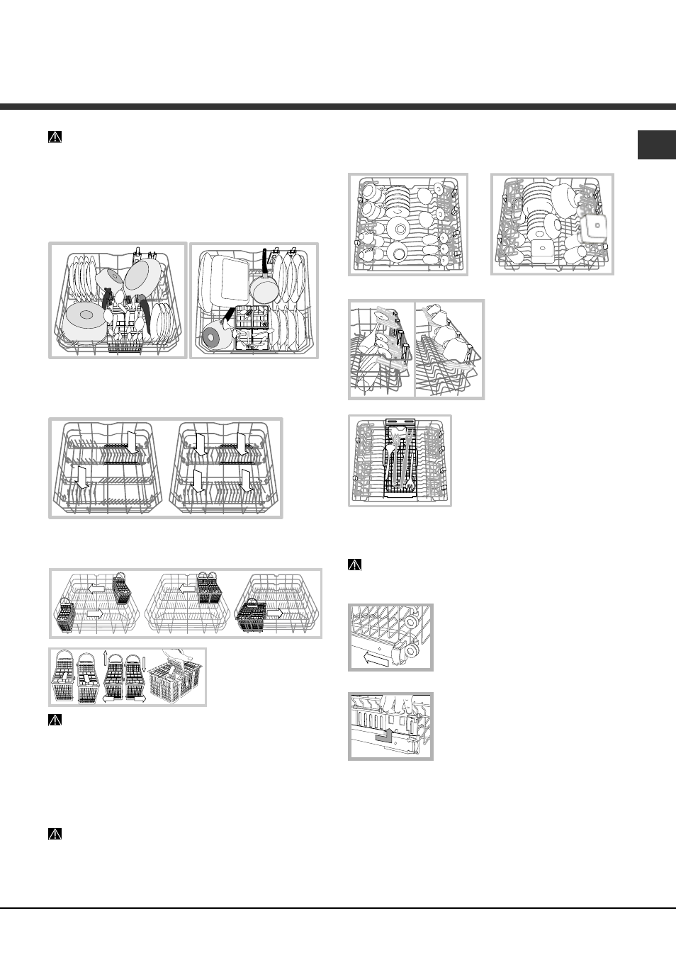Cargar los cestos, Cesto inferior y cesto para cubiertos, Cesto superior | Hotpoint Ariston PFT 8H4X User Manual | Page 53 / 84