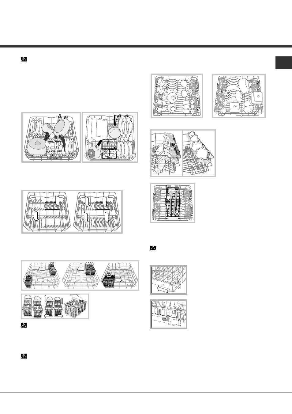 Carregar os cestos, Cesto inferior e cesto dos talheres, Cesto superior | Hotpoint Ariston PFT 8H4X User Manual | Page 65 / 84