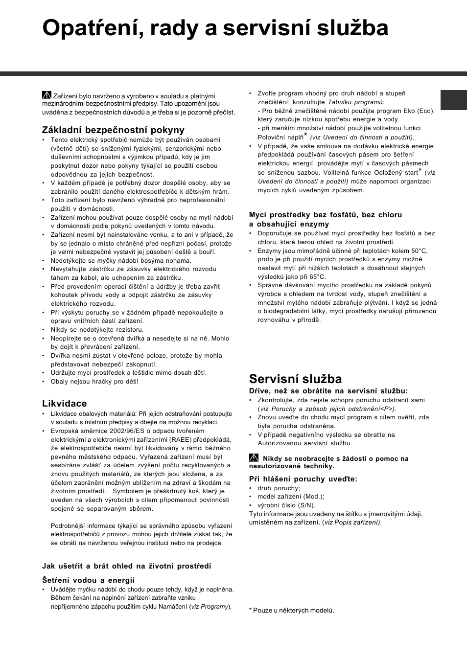 Opatŕení, rady a servisní služba, Servisní služba, Základní bezpečnostní pokyny | Likvidace | Hotpoint Ariston PFT 8H4X User Manual | Page 83 / 84