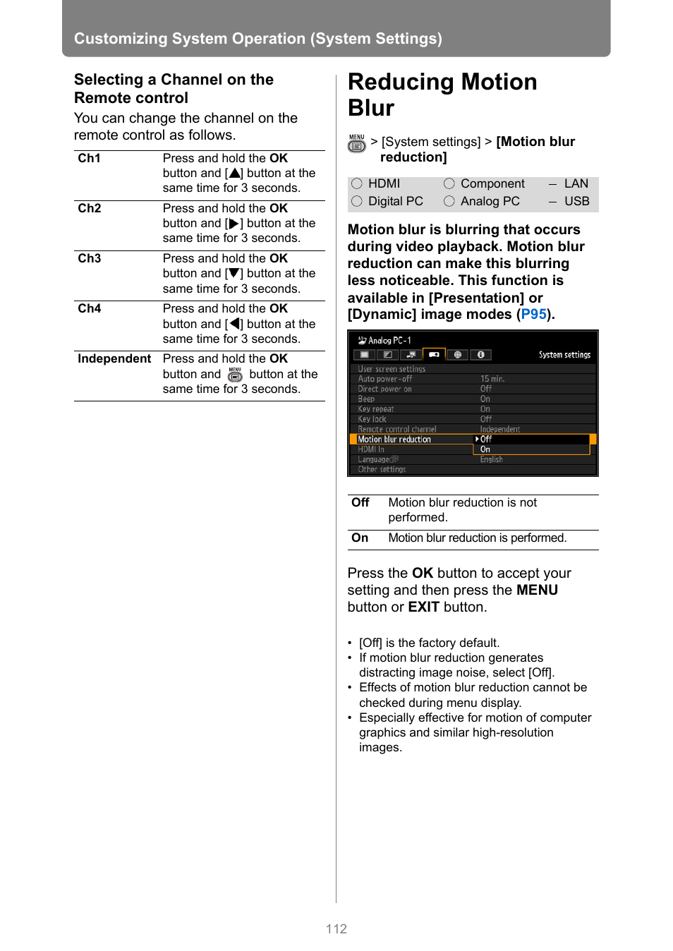 Reducing motion blur, P112 | Canon XEED WUX450 User Manual | Page 112 / 308