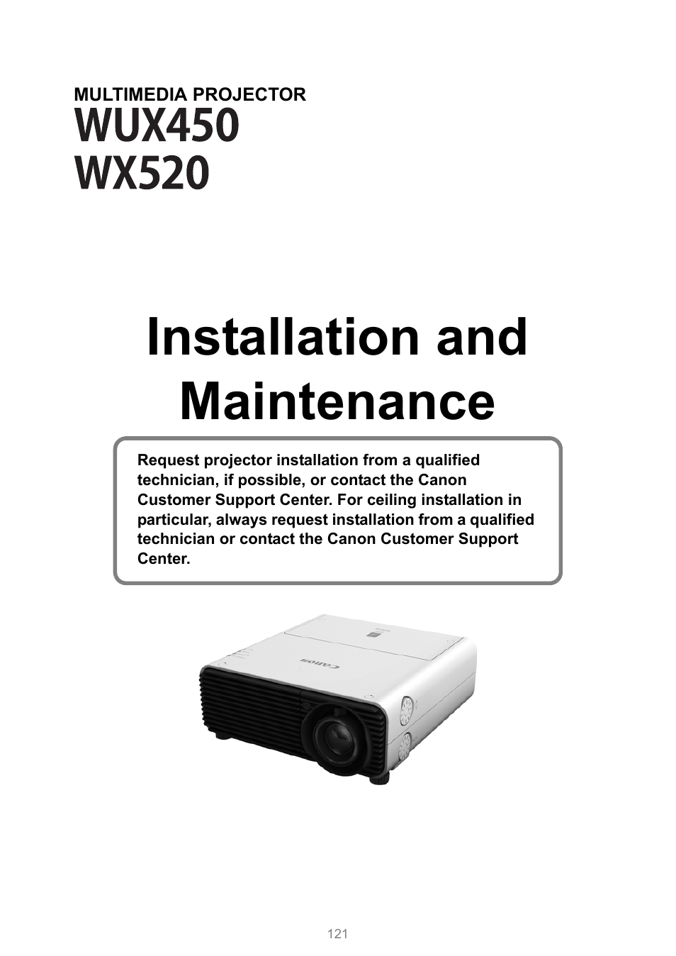 Installation and maintenance, P121 | Canon XEED WUX450 User Manual | Page 121 / 308