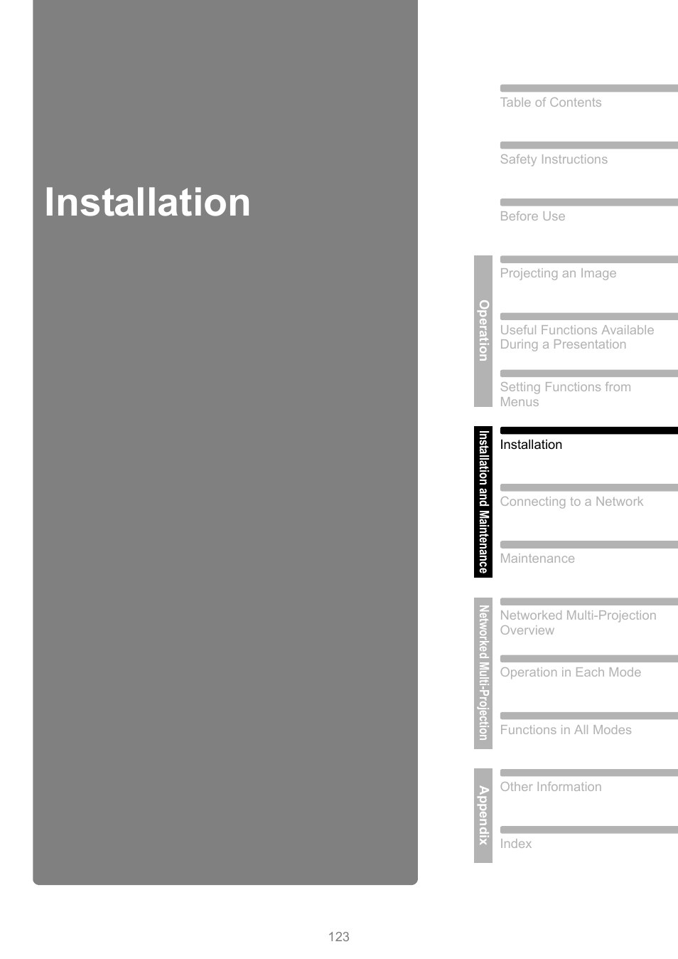 Installation | Canon XEED WUX450 User Manual | Page 123 / 308
