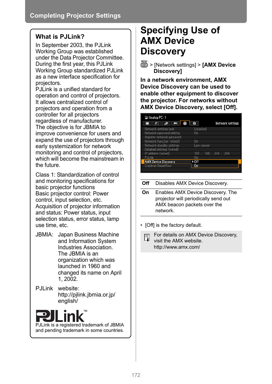 Specifying use of amx device discovery | Canon XEED WUX450 User Manual | Page 172 / 308