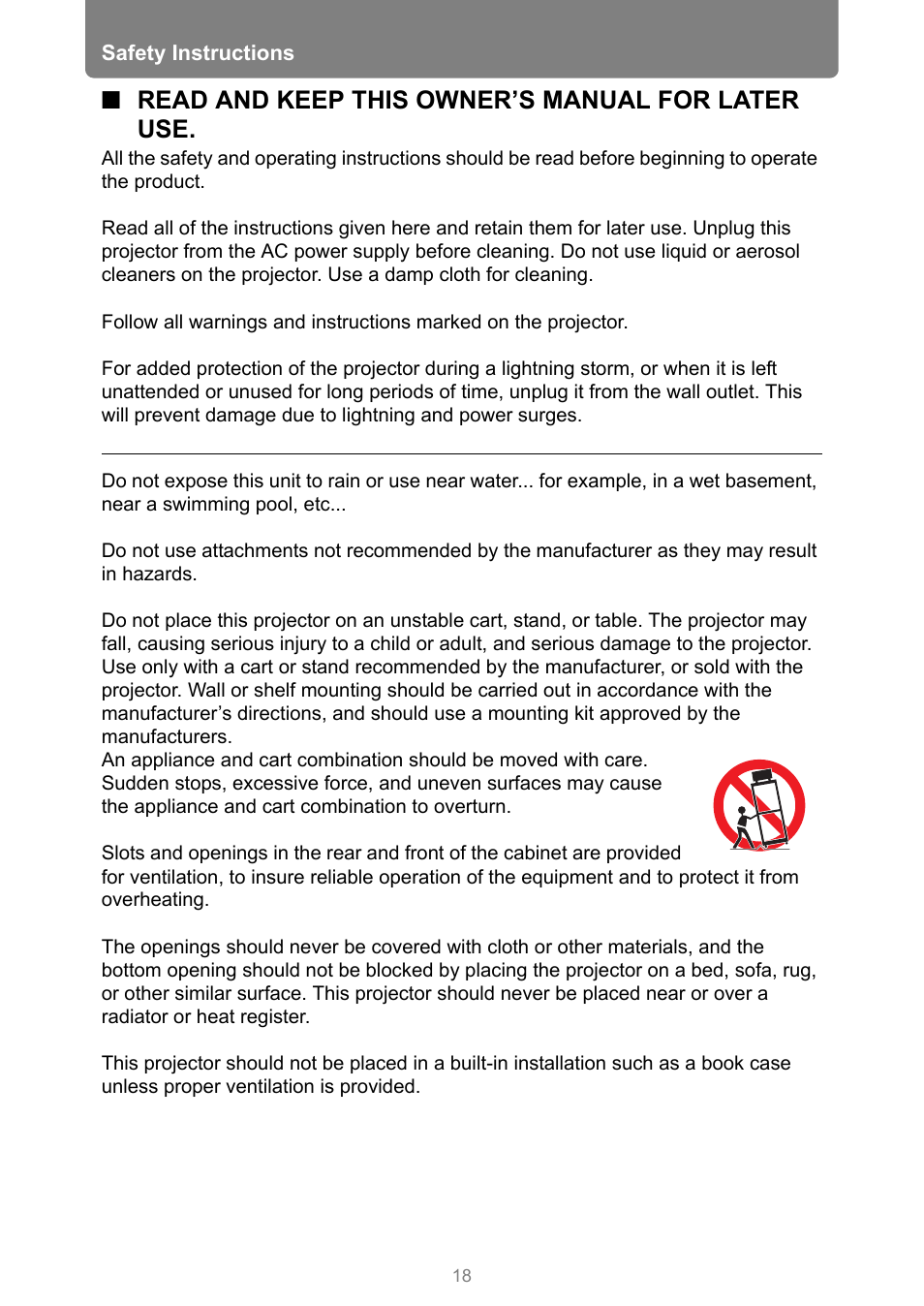 Read and keep this owner’s manual for later use | Canon XEED WUX450 User Manual | Page 18 / 308