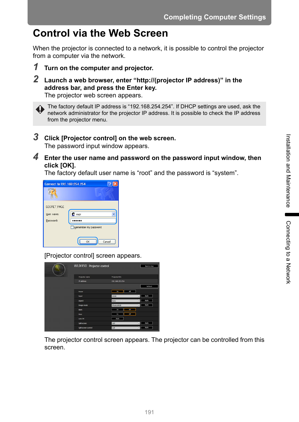 Control via the web screen, P191 | Canon XEED WUX450 User Manual | Page 191 / 308