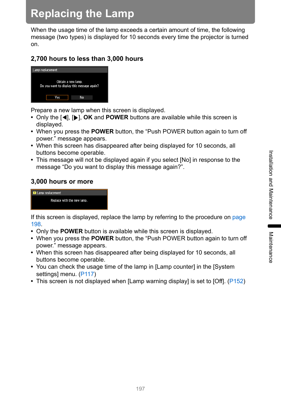 Replacing the lamp | Canon XEED WUX450 User Manual | Page 197 / 308