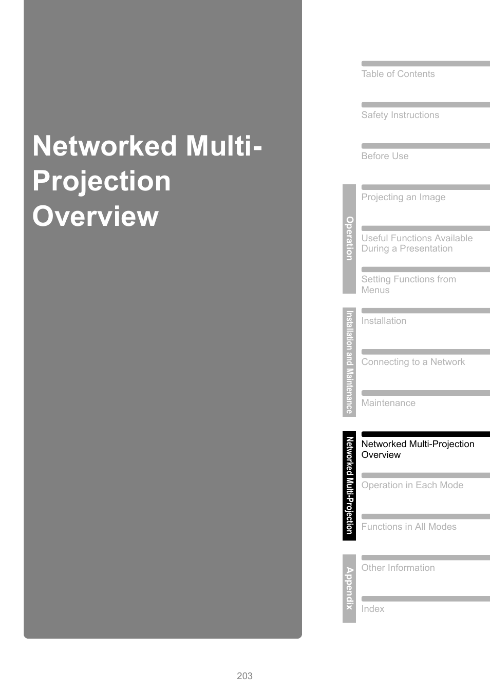 Networked multi- projection overview, Networked multi-projection overview | Canon XEED WUX450 User Manual | Page 203 / 308