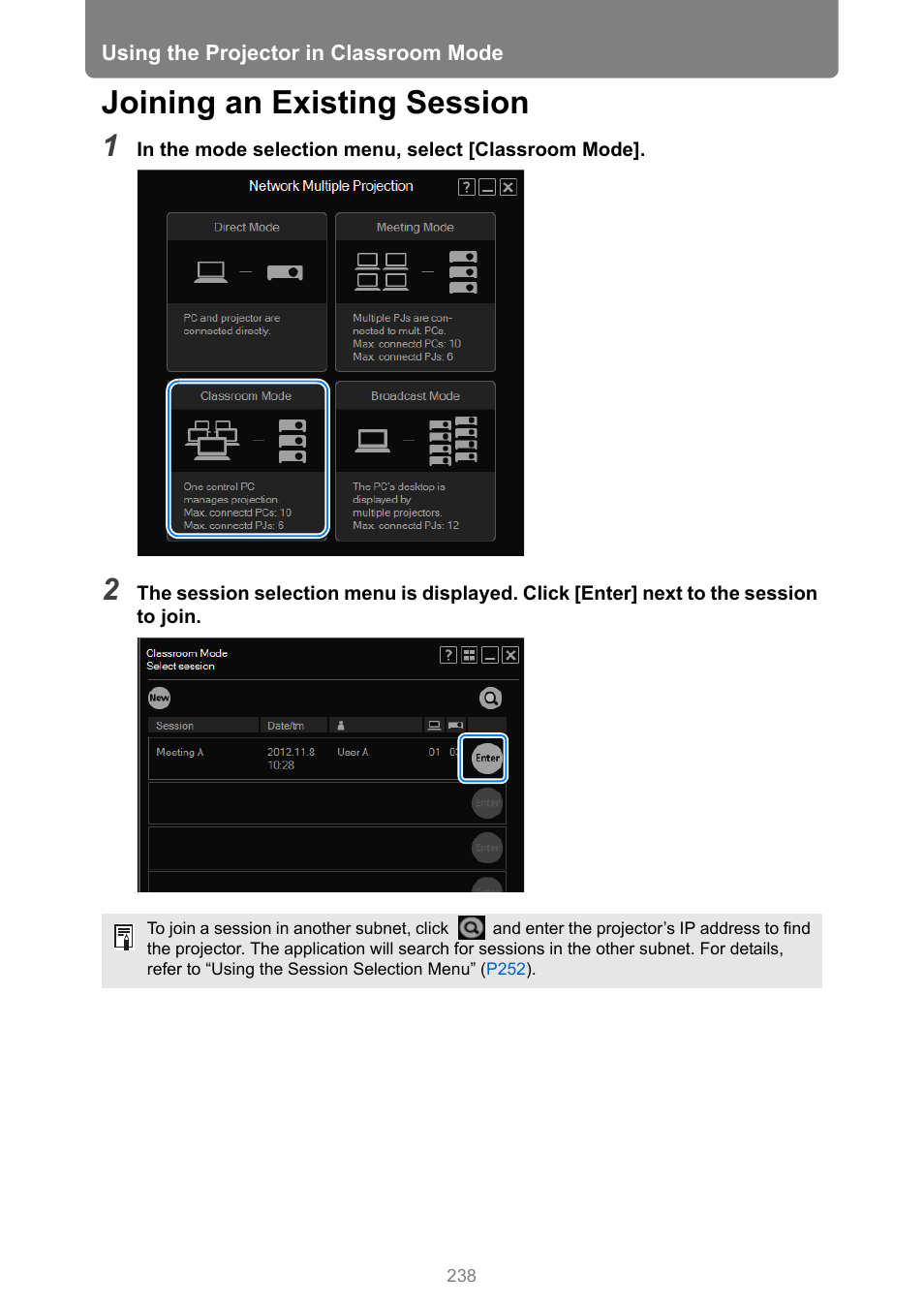 Joining an existing session | Canon XEED WUX450 User Manual | Page 238 / 308