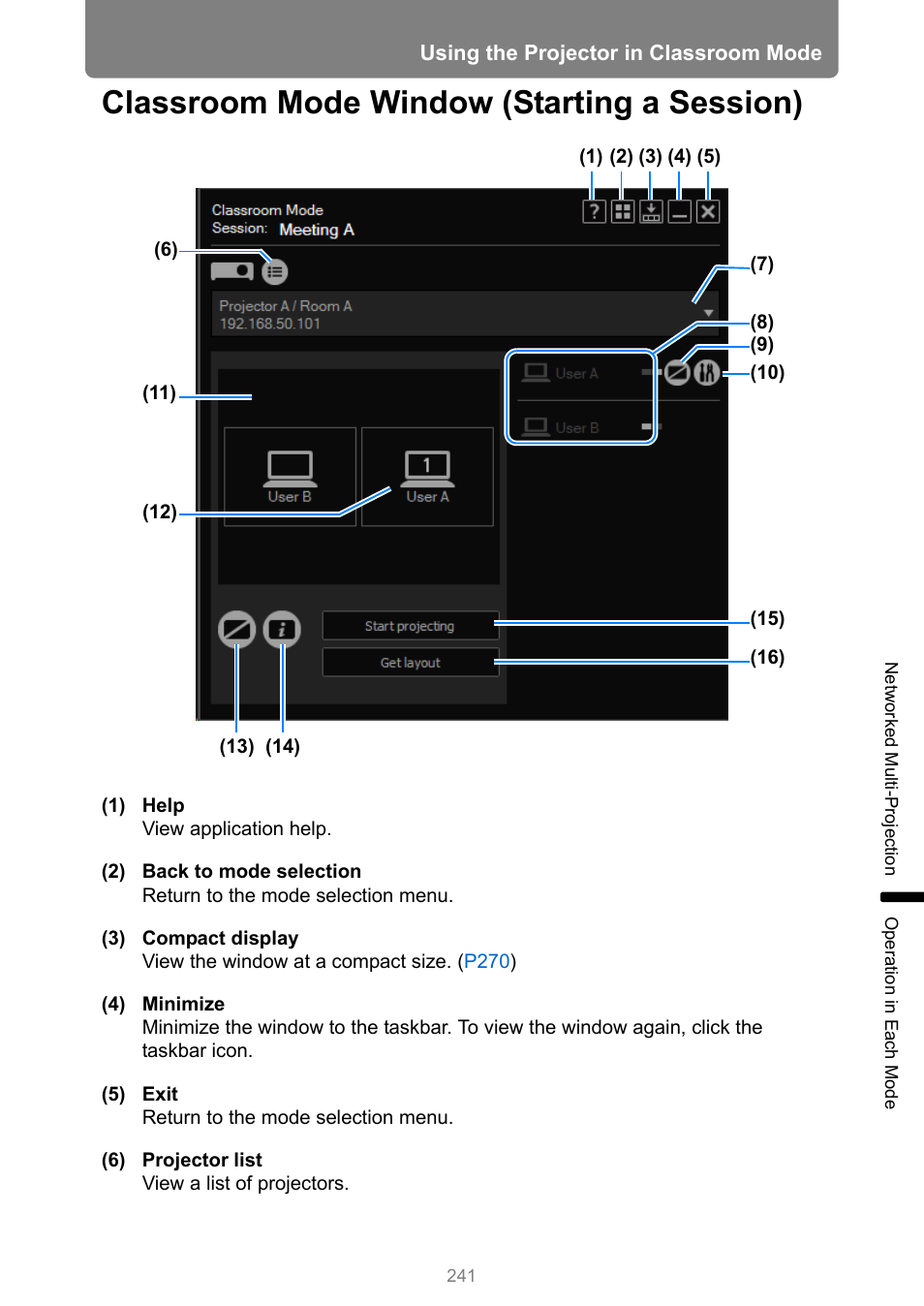 Classroom mode window (starting a session), P241 | Canon XEED WUX450 User Manual | Page 241 / 308