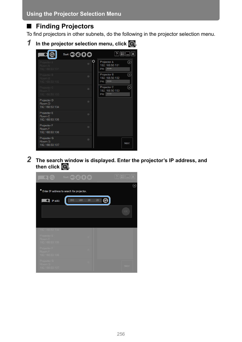 Finding projectors | Canon XEED WUX450 User Manual | Page 256 / 308