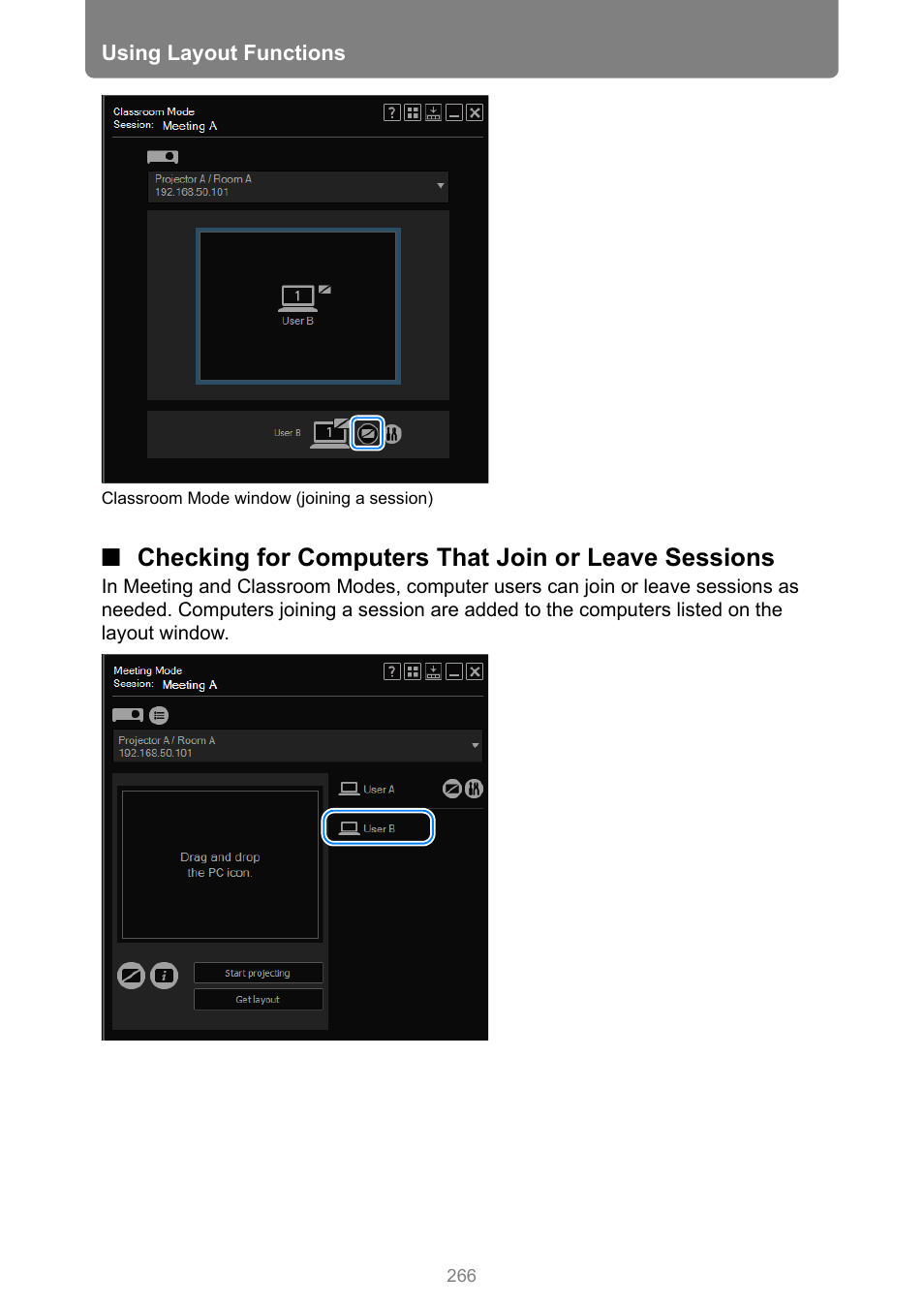 Checking for computers that join or leave sessions | Canon XEED WUX450 User Manual | Page 266 / 308