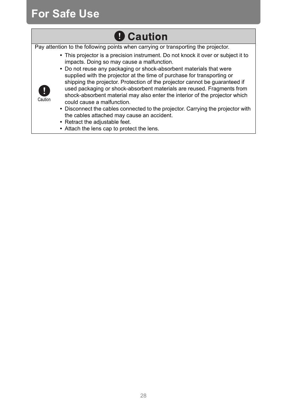 For safe use | Canon XEED WUX450 User Manual | Page 28 / 308