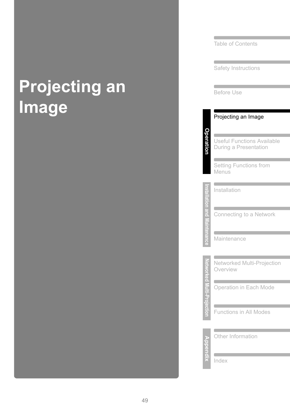 Projecting an image | Canon XEED WUX450 User Manual | Page 49 / 308