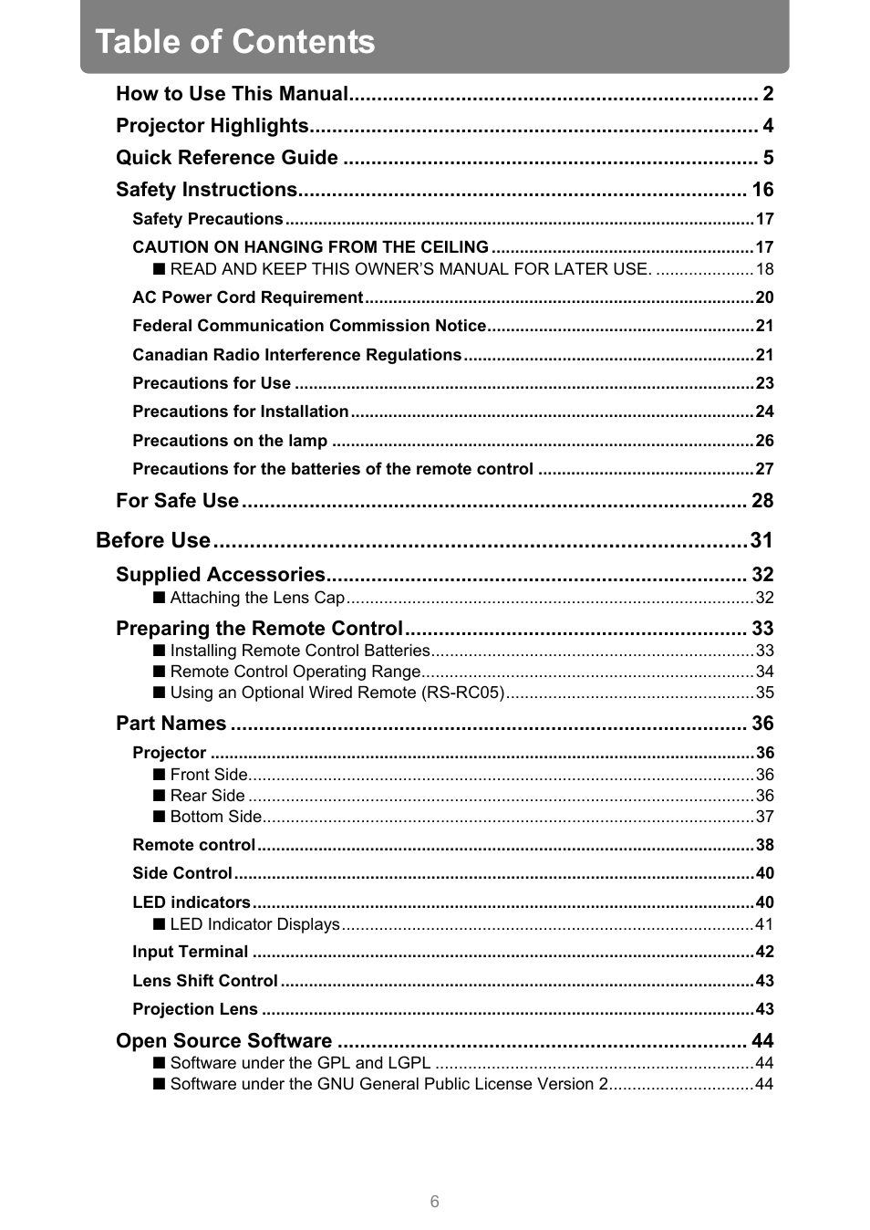 Canon XEED WUX450 User Manual | Page 6 / 308