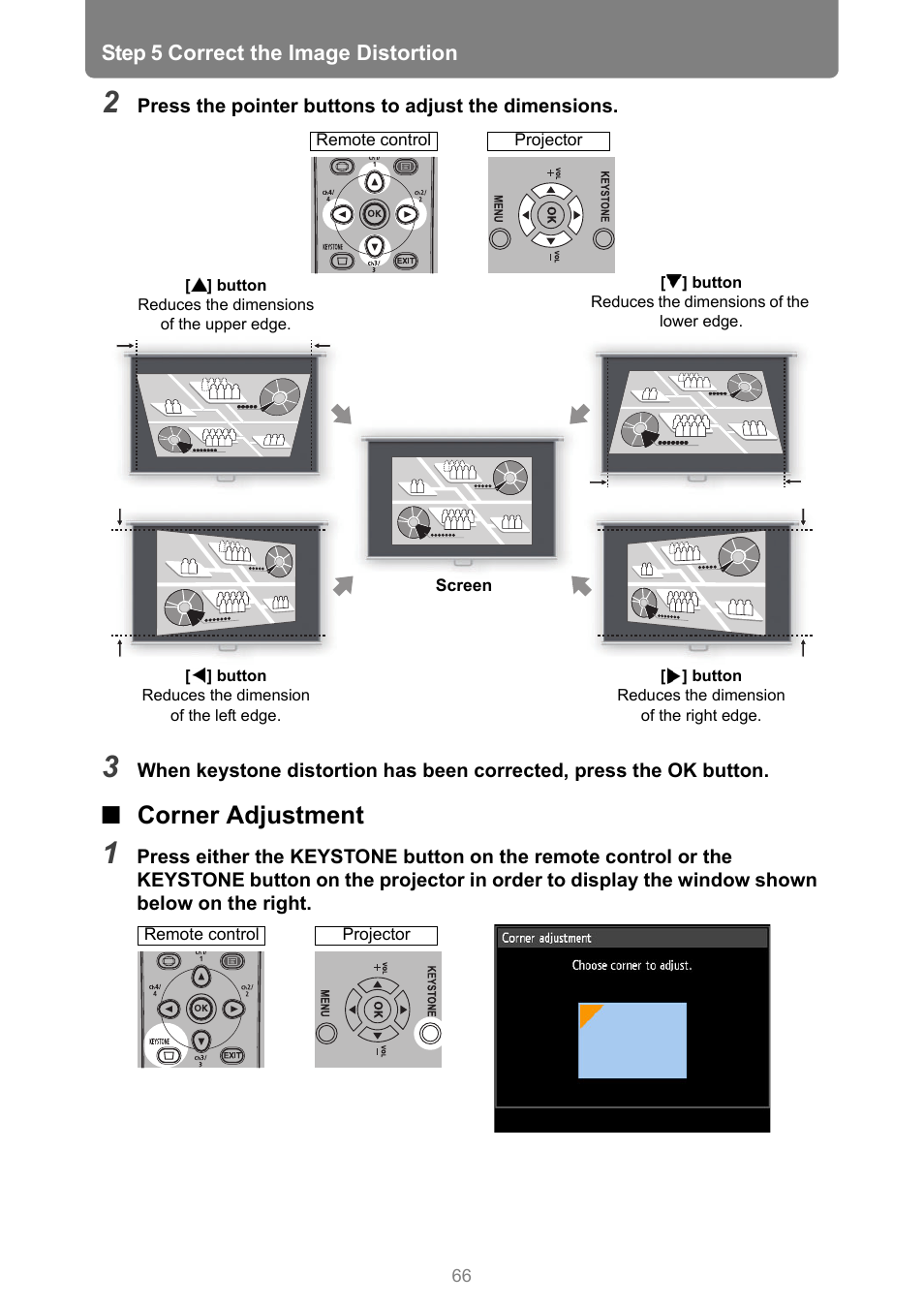 Corner adjustment | Canon XEED WUX450 User Manual | Page 66 / 308