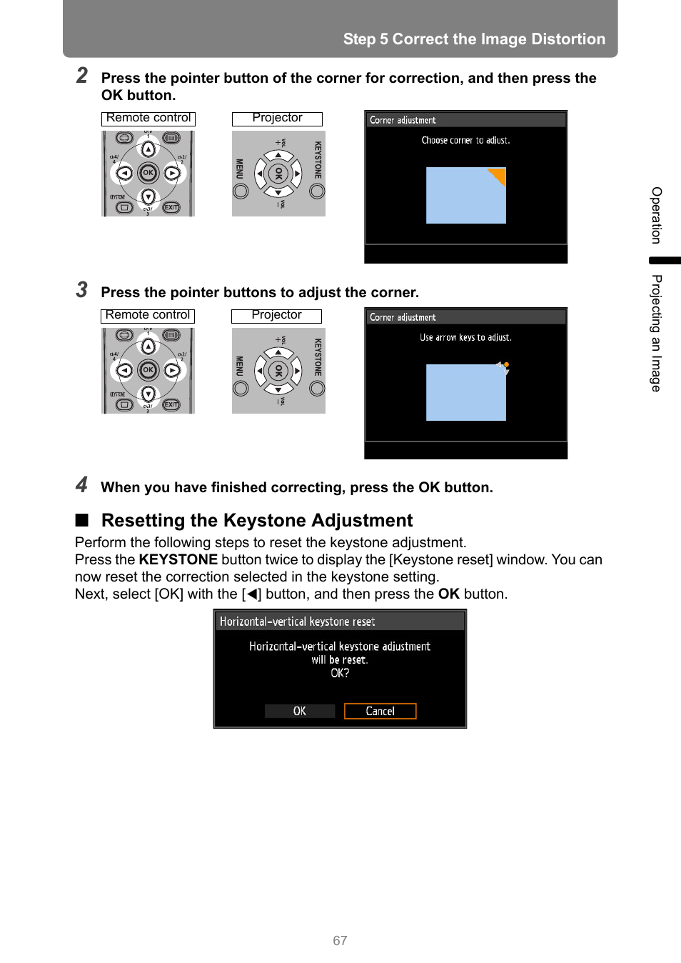 Resetting the keystone adjustment | Canon XEED WUX450 User Manual | Page 67 / 308
