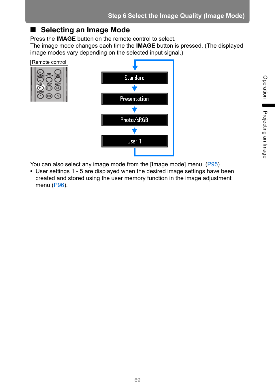 Selecting an image mode | Canon XEED WUX450 User Manual | Page 69 / 308