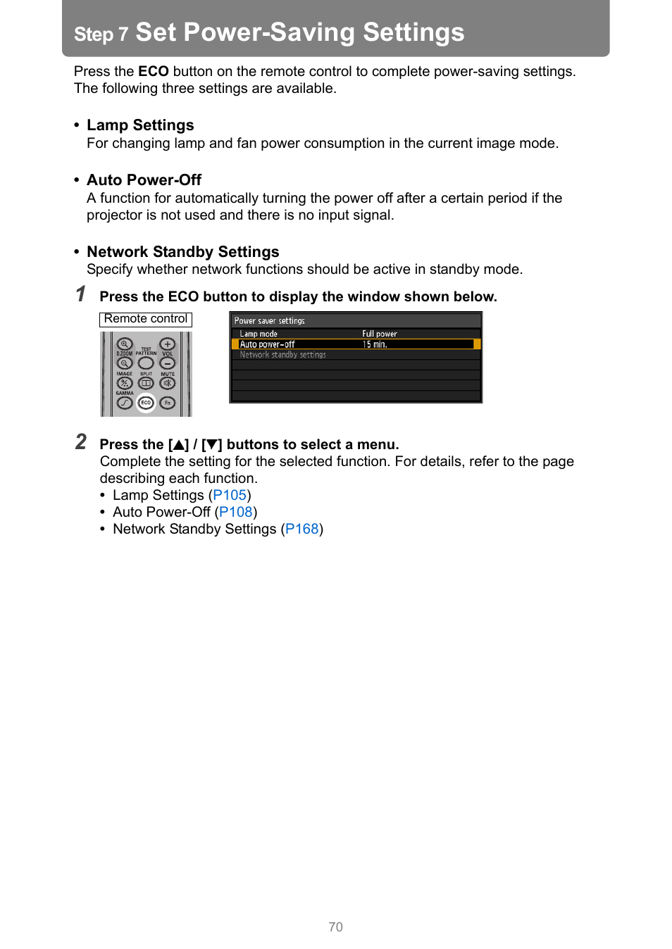 Step 7 set power-saving settings, Set power-saving settings, Step 7 | Canon XEED WUX450 User Manual | Page 70 / 308