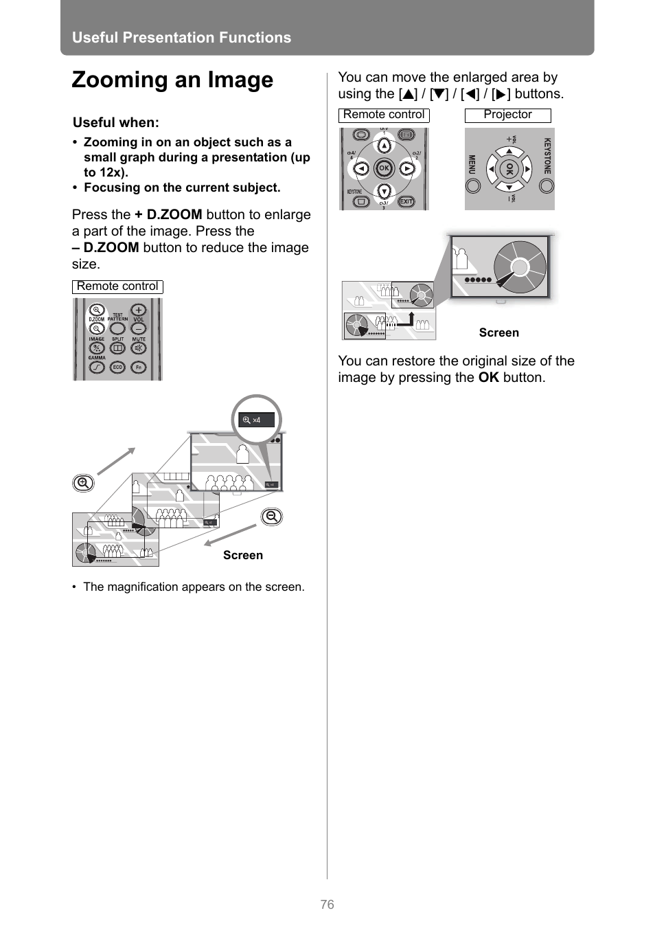 Zooming an image, Utton | Canon XEED WUX450 User Manual | Page 76 / 308