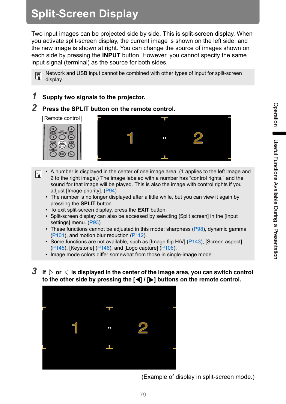 Split-screen display, Once | Canon XEED WUX450 User Manual | Page 79 / 308