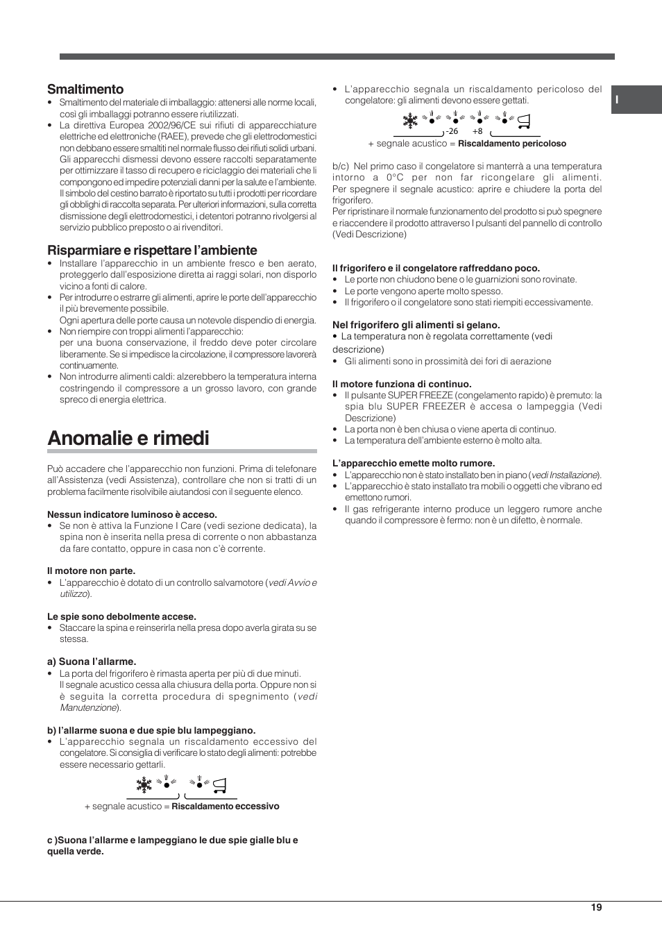 Anomalie e rimedi, Smaltimento, Risparmiare e rispettare l’ambiente | Hotpoint Ariston Combinato Quadrio E4D AAA X C User Manual | Page 19 / 52
