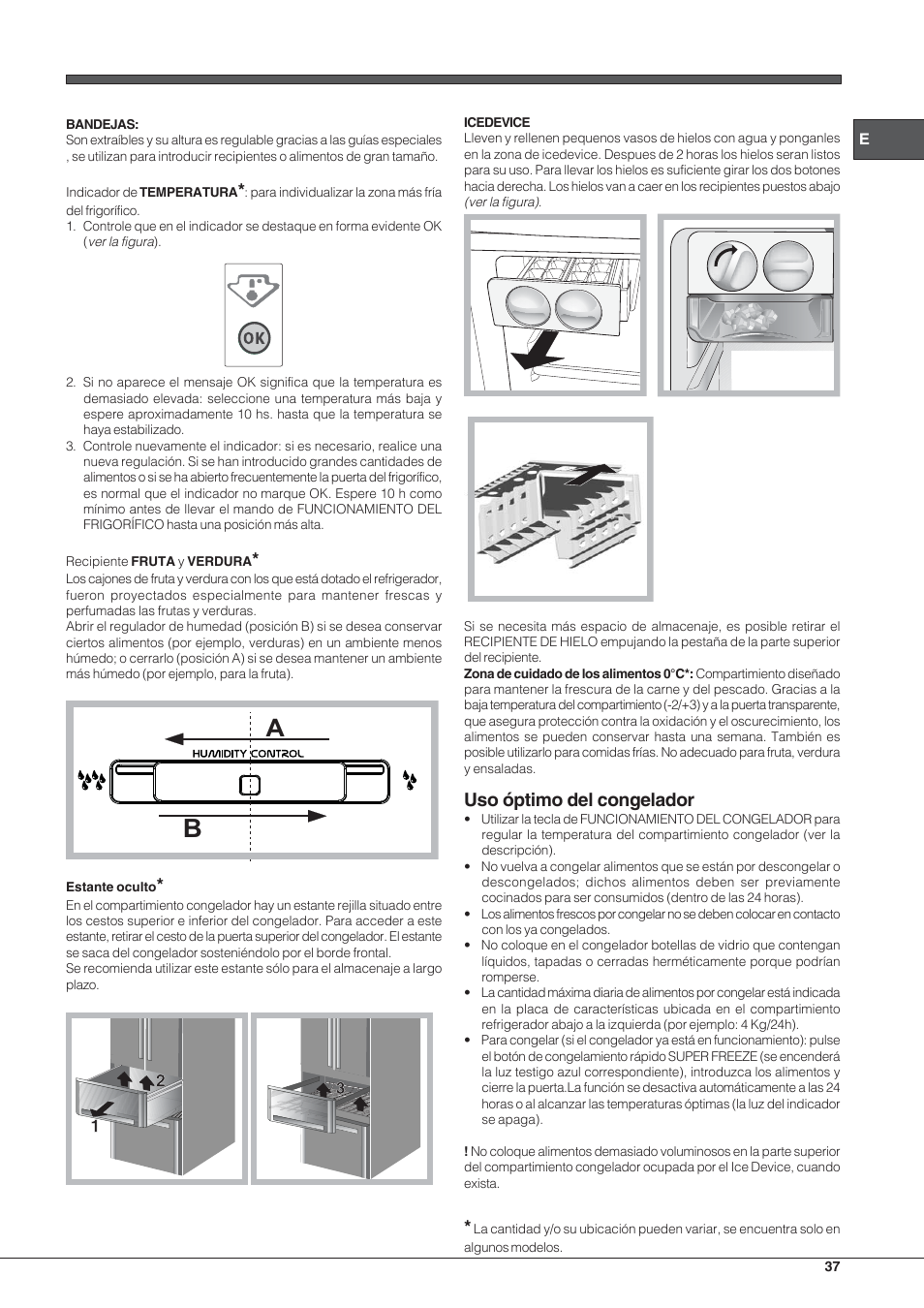 Uso óptimo del congelador | Hotpoint Ariston Combinato Quadrio E4D AAA X C User Manual | Page 37 / 52