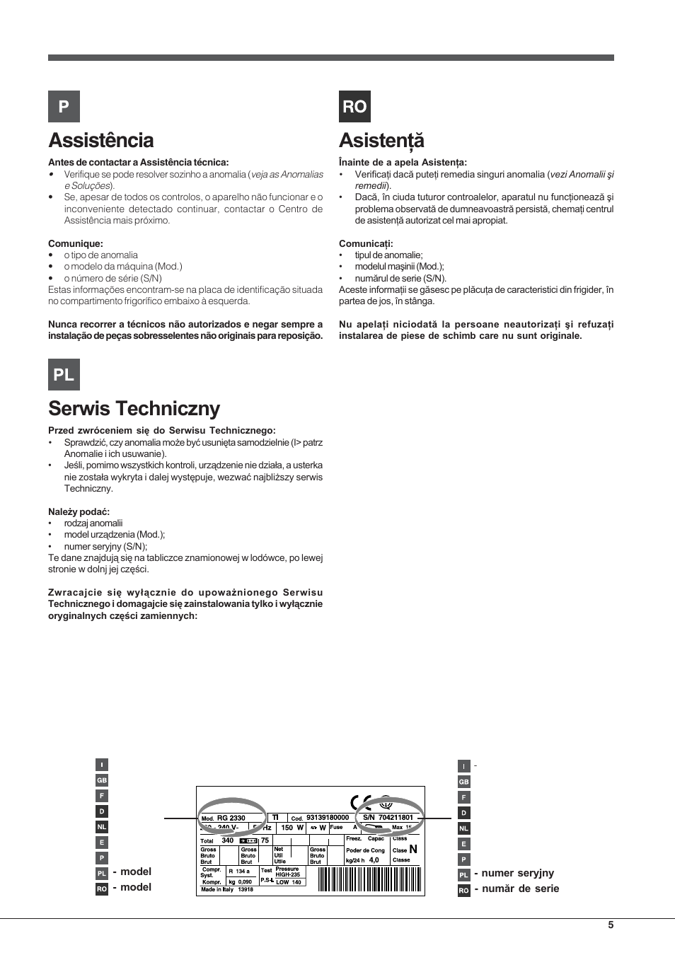 Assistência | Hotpoint Ariston Combinato Quadrio E4D AAA X C User Manual | Page 5 / 52