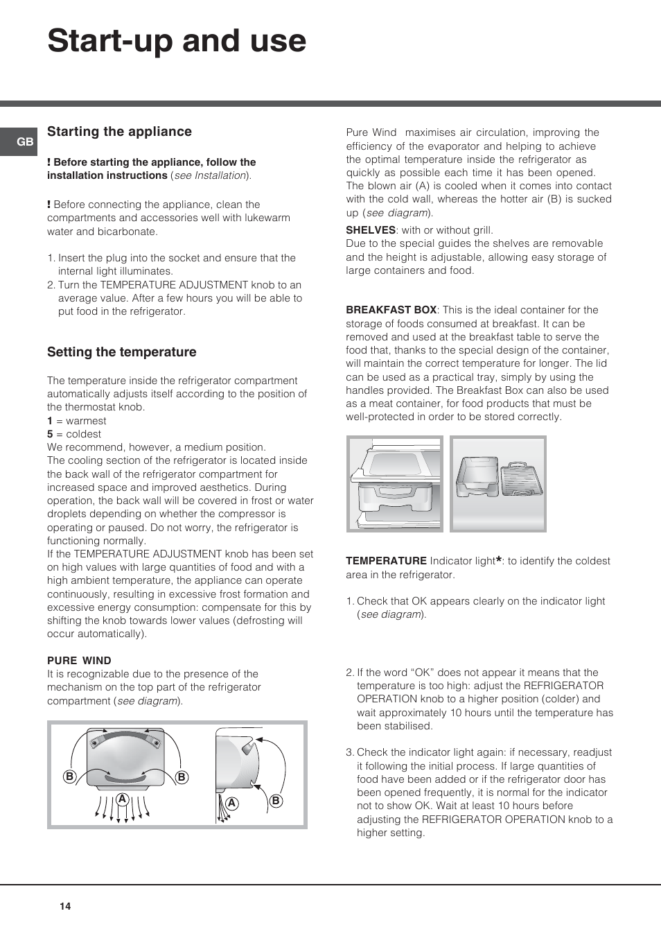 Start-up and use | Hotpoint Ariston Doppia Porta NMTM 192A VWB User Manual | Page 14 / 80