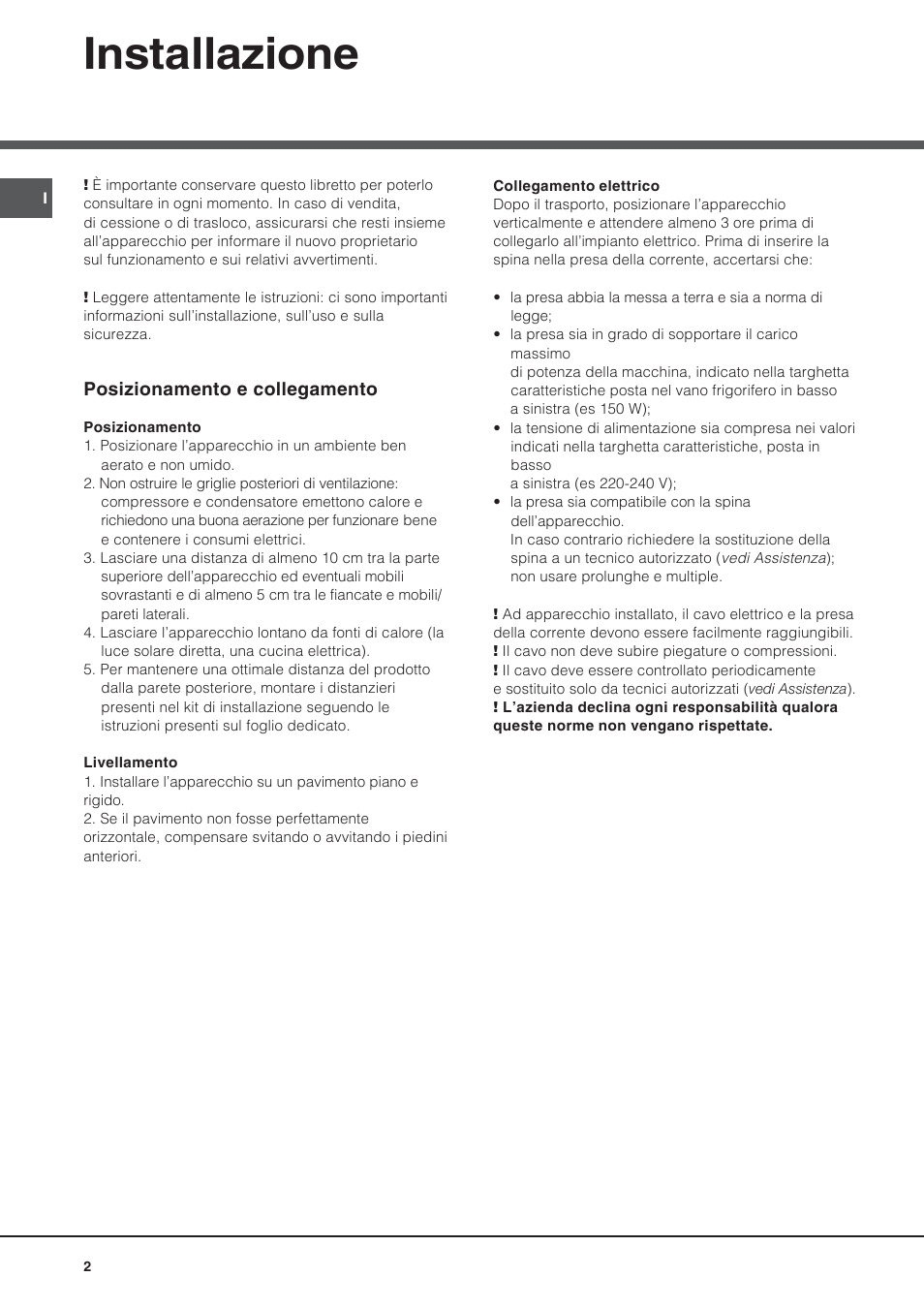 Installazione | Hotpoint Ariston Doppia Porta NMTM 192A VWB User Manual | Page 2 / 80