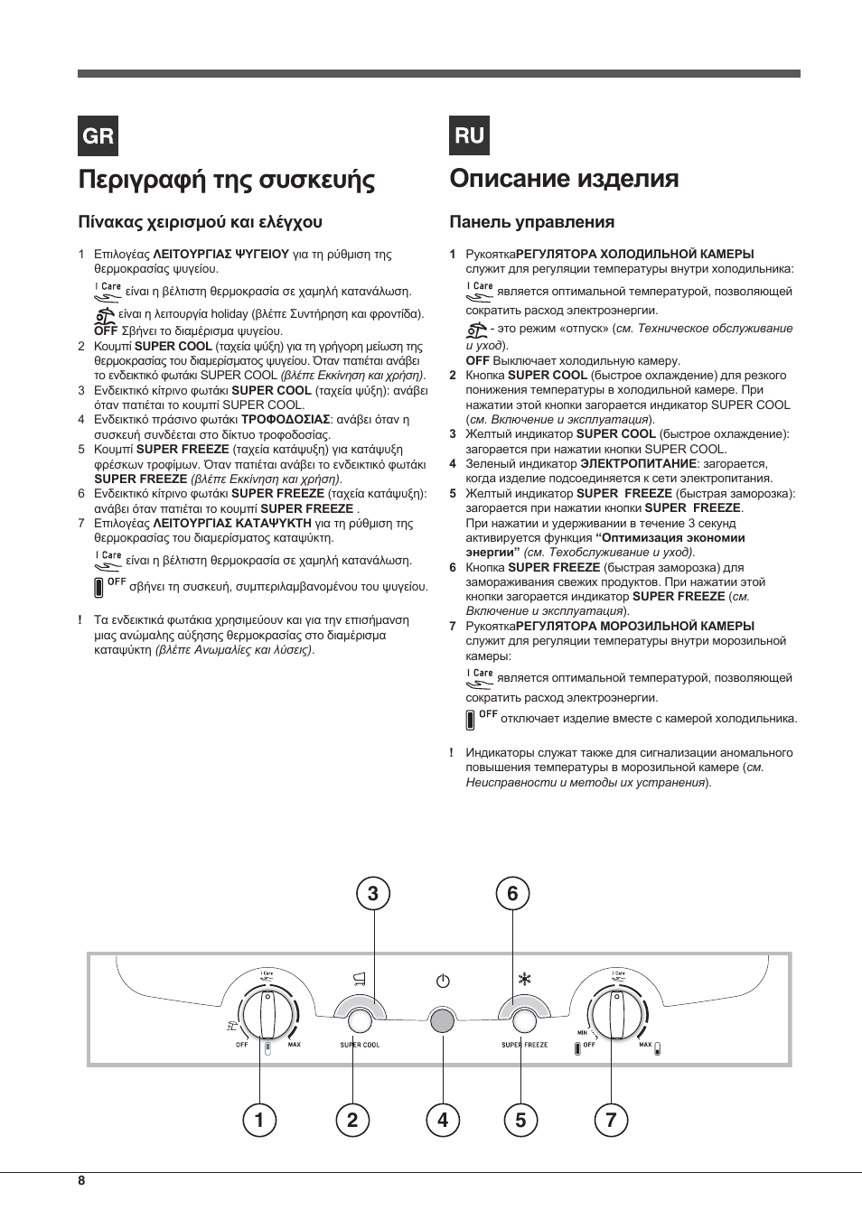 Ресйгсбцю фзт ухукехют, Рянбкбт чейсйумпэ кбй елэгчпх | Hotpoint Ariston Combinato NMBL 192A FW User Manual | Page 8 / 48
