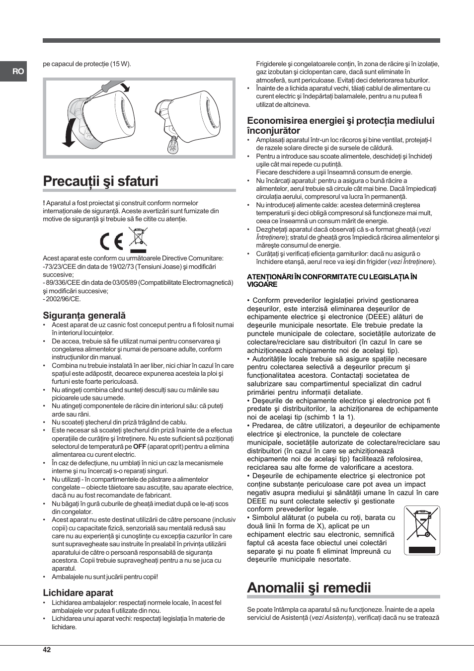 Hotpoint Ariston Combinato NMBL 192A CVW User Manual | Page 42 / 48