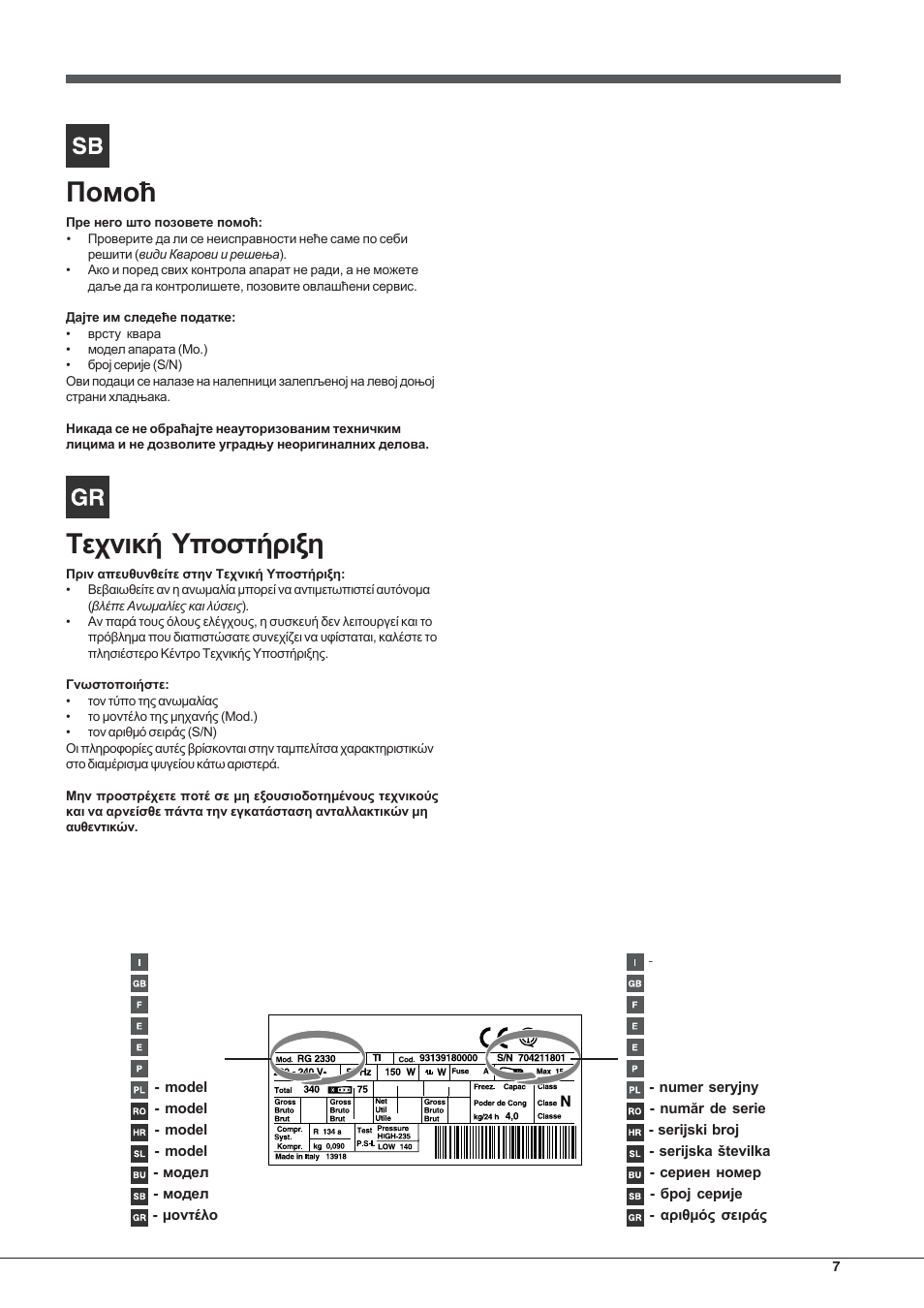 Фечнйкю хрпуфюсйоз | Hotpoint Ariston Doppia Porta ETM 17201 F User Manual | Page 7 / 56