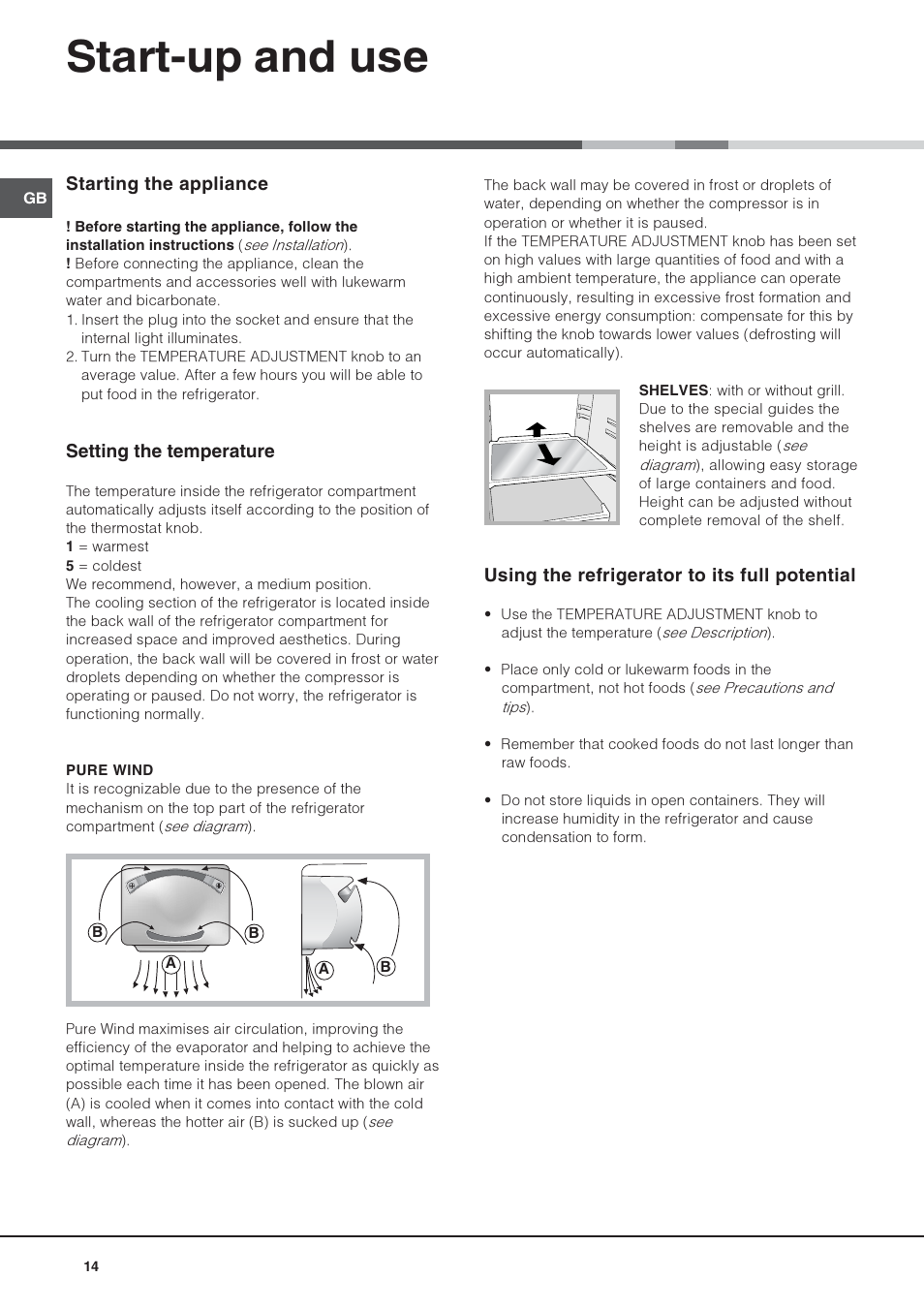 Start-up and use | Hotpoint Ariston Doppia Porta STM 1727 V/HA User Manual | Page 14 / 72