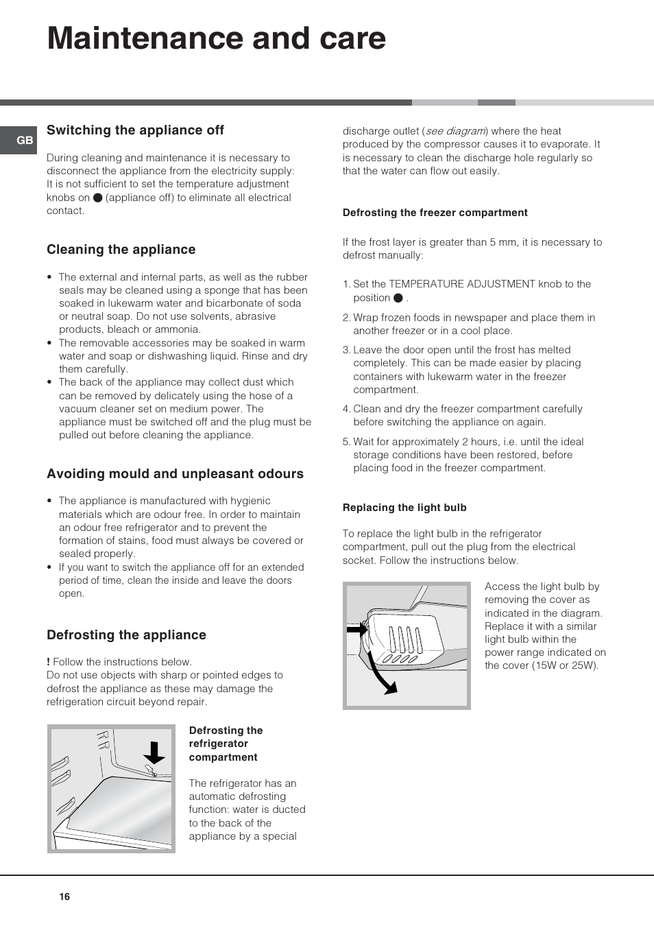 Maintenance and care | Hotpoint Ariston Doppia Porta STM 1727 V/HA User Manual | Page 16 / 72