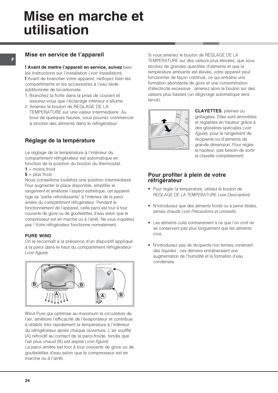 Mise en marche et utilisation | Hotpoint Ariston Doppia Porta STM 1727 V/HA User Manual | Page 24 / 72