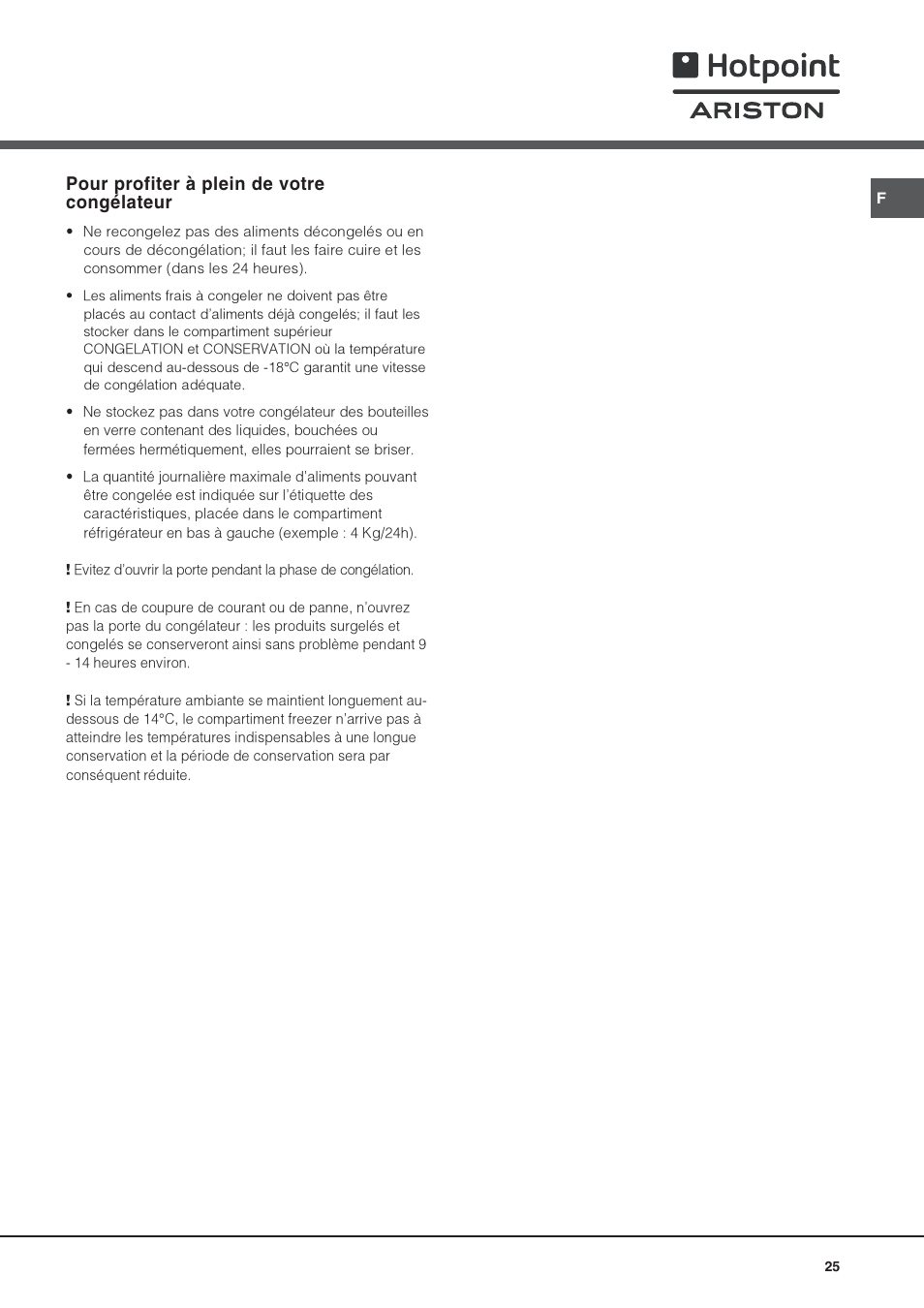 Pour profiter à plein de votre congélateur | Hotpoint Ariston Doppia Porta STM 1727 V/HA User Manual | Page 25 / 72