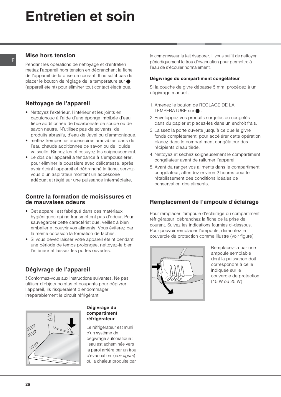 Entretien et soin | Hotpoint Ariston Doppia Porta STM 1727 V/HA User Manual | Page 26 / 72