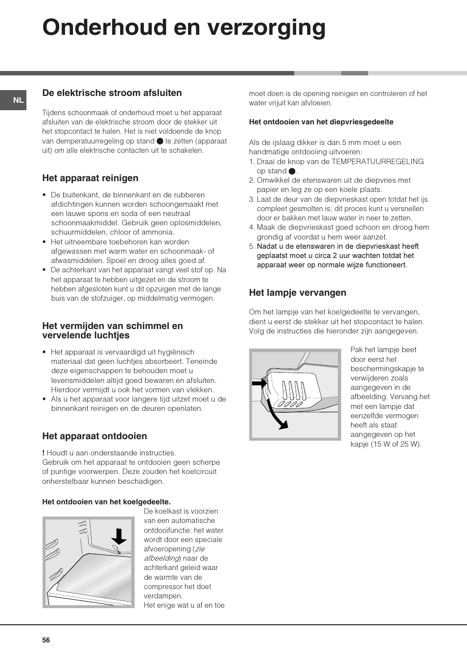 Onderhoud en verzorging | Hotpoint Ariston Doppia Porta STM 1727 V/HA User Manual | Page 56 / 72