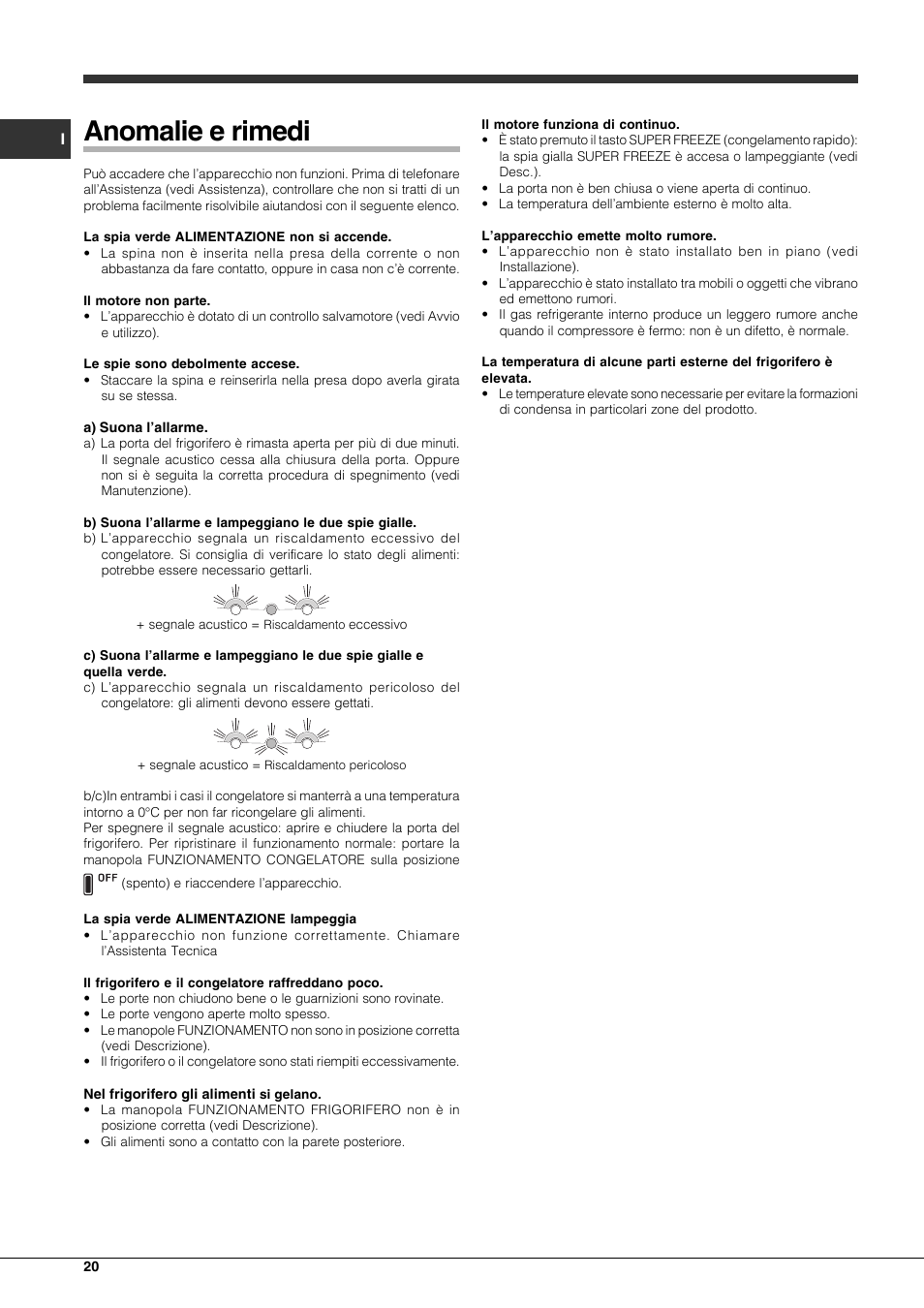 Anomalie e rimedi | Hotpoint Ariston Combinato EBLH 18221 F User Manual | Page 20 / 52