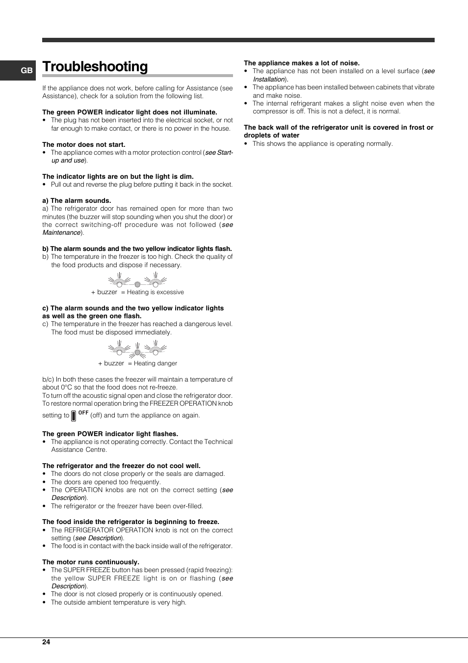 Troubleshooting | Hotpoint Ariston Combinato EBLH 18221 F User Manual | Page 24 / 52