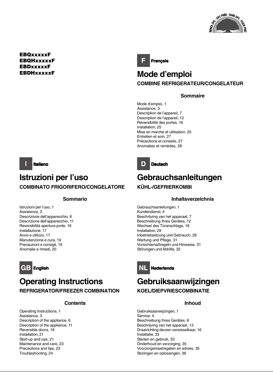 Hotpoint Ariston Combinato EBQH 20223 F User Manual | 52 pages