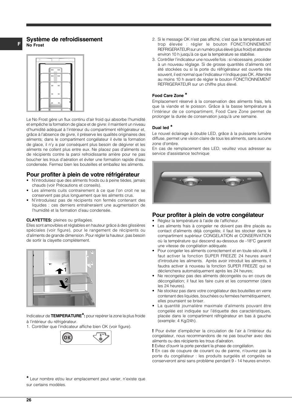 Système de refroidissement, Pour profiter à plein de votre réfrigérateur, Pour profiter à plein de votre congélateur | Hotpoint Ariston Combinato EBQH 20223 F User Manual | Page 26 / 52