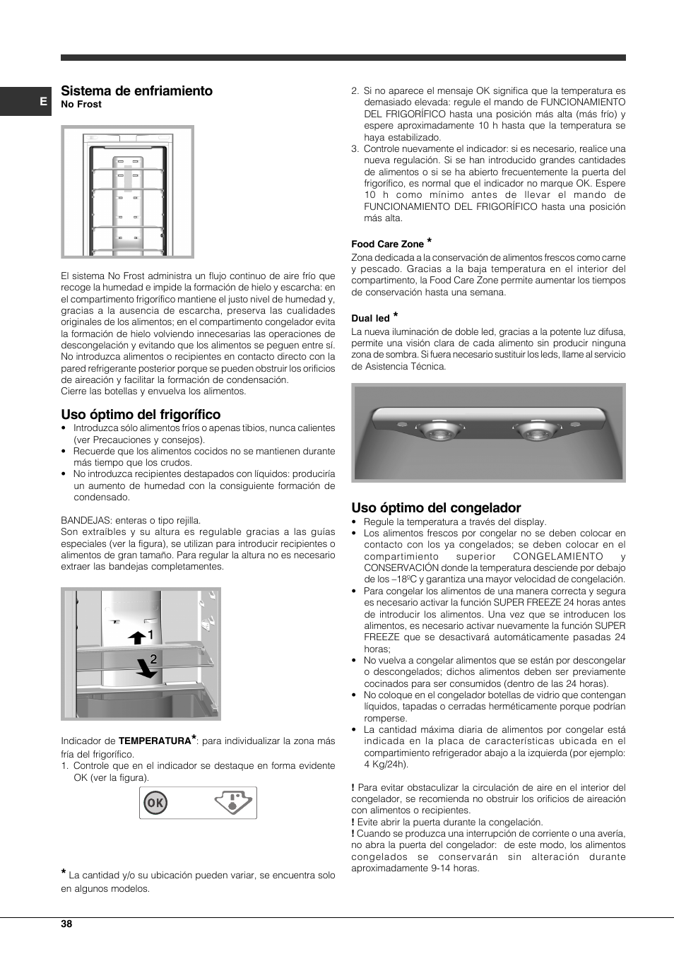 Sistema de enfriamiento, Uso óptimo del frigorífico, Uso óptimo del congelador | Hotpoint Ariston Combinato EBQH 20223 F User Manual | Page 38 / 52