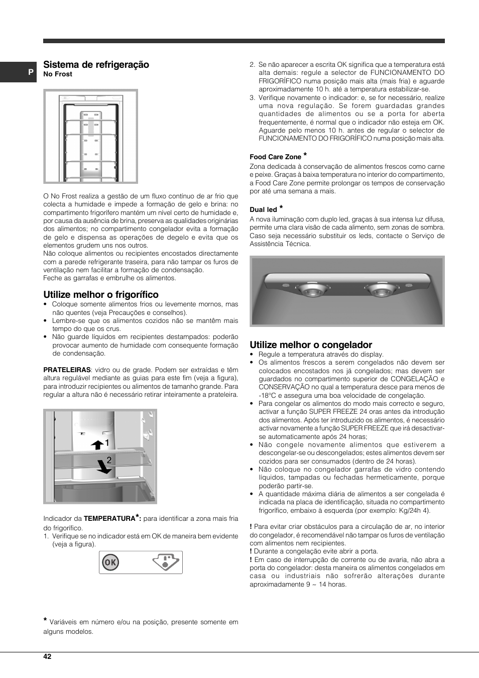 Sistema de refrigeração, Utilize melhor o frigorífico, Utilize melhor o congelador | Hotpoint Ariston Combinato EBQH 20223 F User Manual | Page 42 / 52