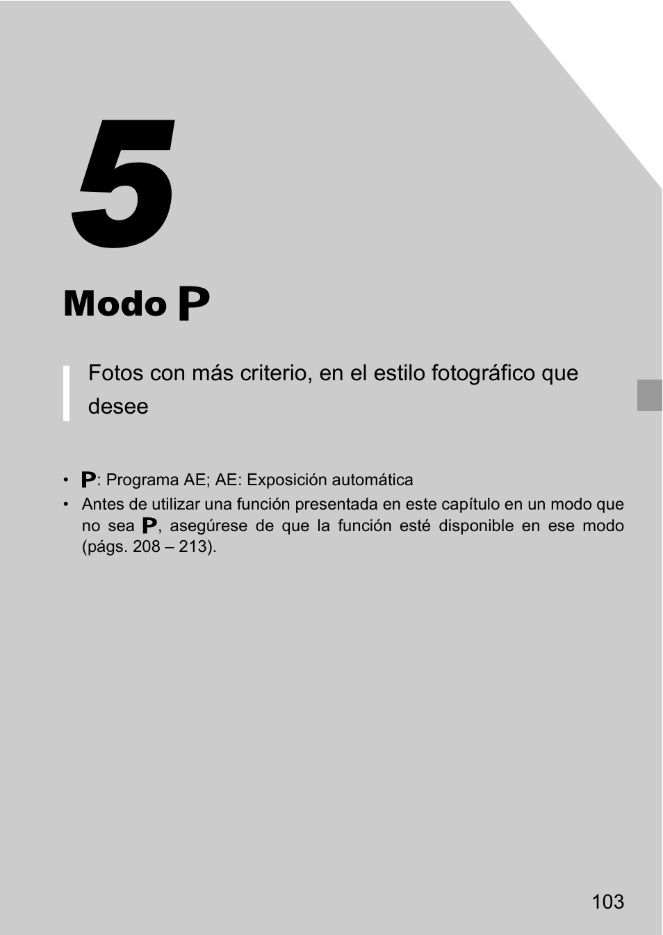 5 modo p, Modo | Canon PowerShot D20 User Manual | Page 103 / 221