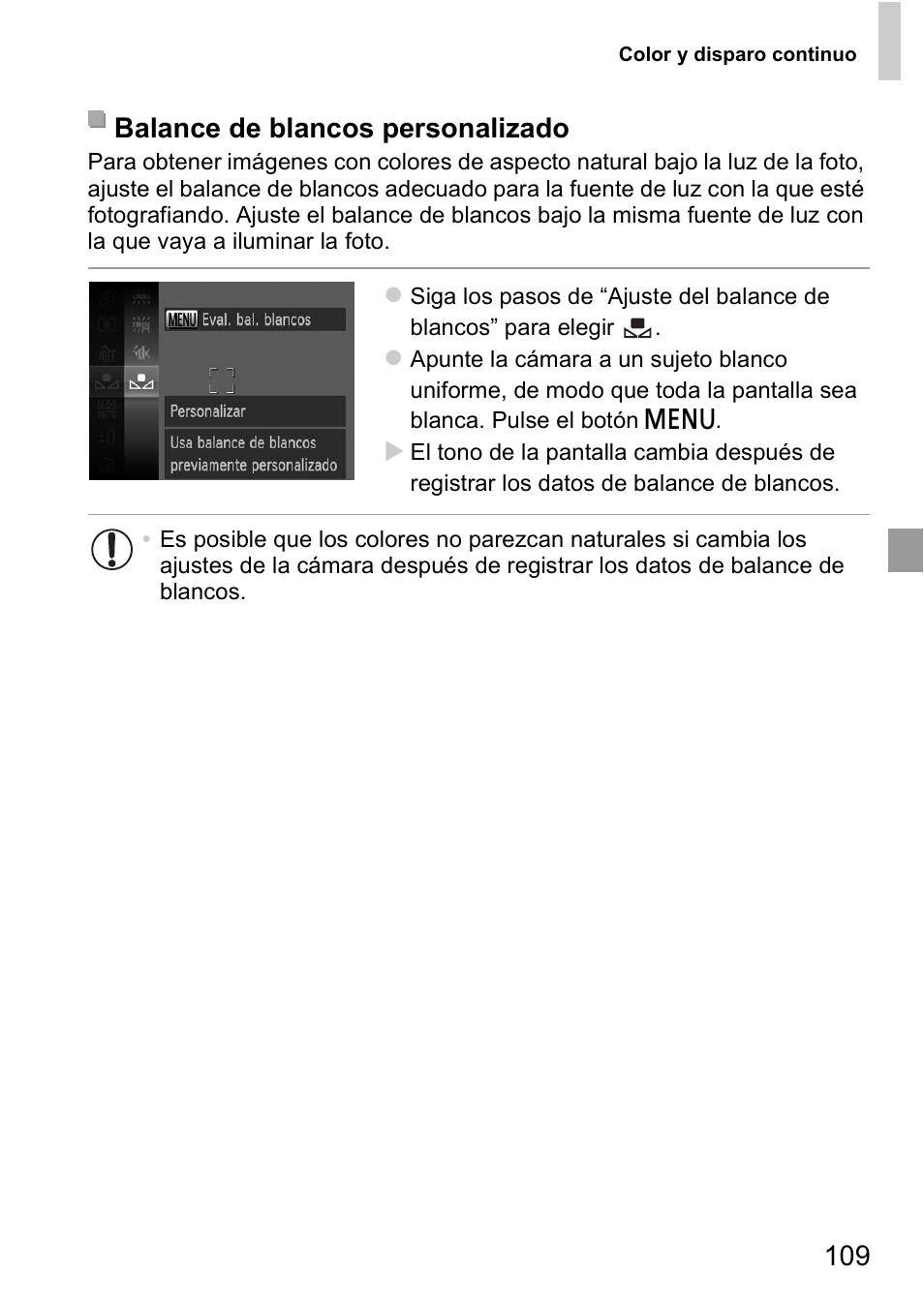 Balance de blancos personalizado | Canon PowerShot D20 User Manual | Page 109 / 221