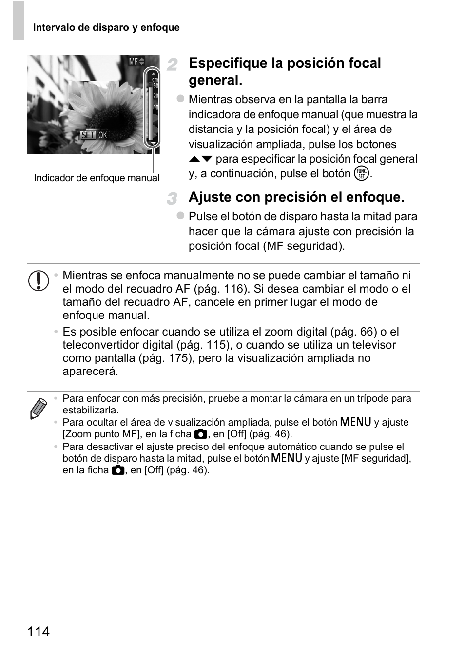 114 especifique la posición focal general, Ajuste con precisión el enfoque | Canon PowerShot D20 User Manual | Page 114 / 221